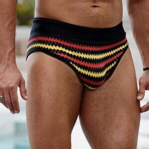 Manfinity Men's Striped Crochet Bikini Swimwear Size L